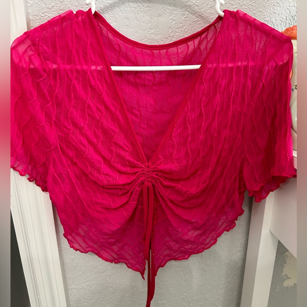 Pink Front Tie Cardigan Style Top
